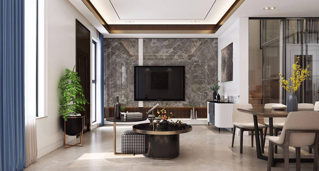 金茂墅180㎡別墅客廳現代風格裝修效果圖