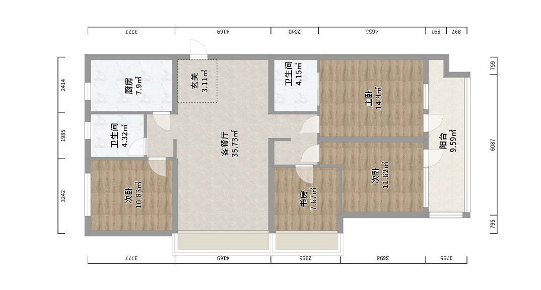 桃李芳菲4室2廳2廚1衛141㎡戶型圖