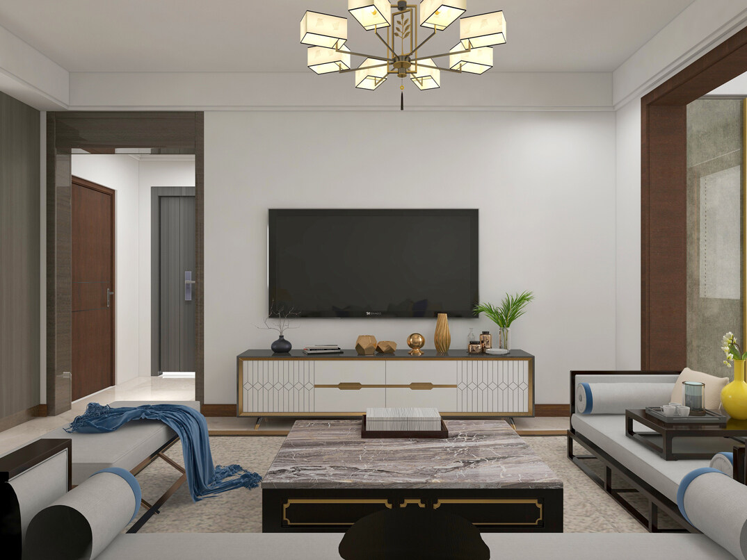 青安·海悅居86㎡二室二廳客廳電視現代簡約風格裝修案例效果圖-詳.jpg