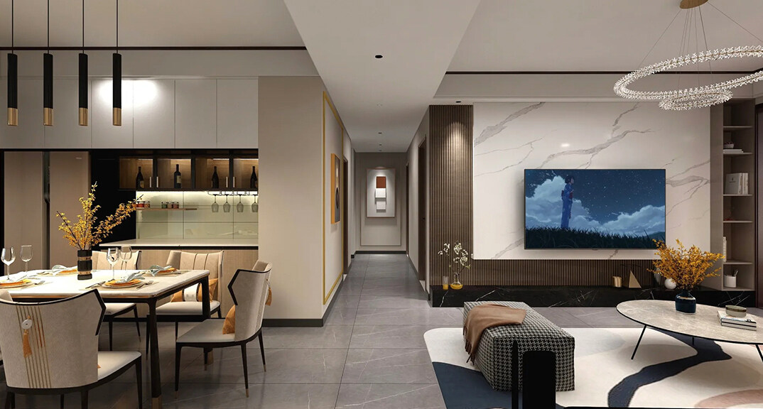 芙蓉花園145㎡四室一廳客廳現代簡約風格裝修案例效果圖