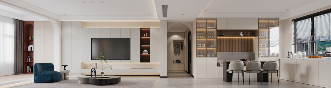 盛世華府200㎡三室兩廳客餐廳電視現代風格裝修案例效果圖.jpg