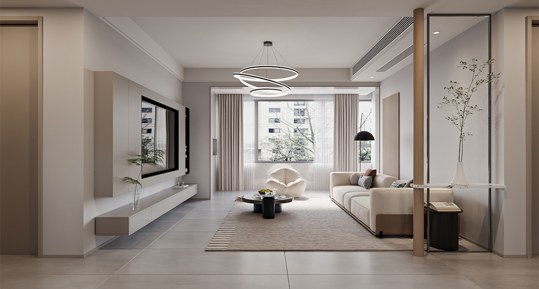 大連花園128㎡三室兩廳客廳現代簡約風格裝修案例效果圖.jpg